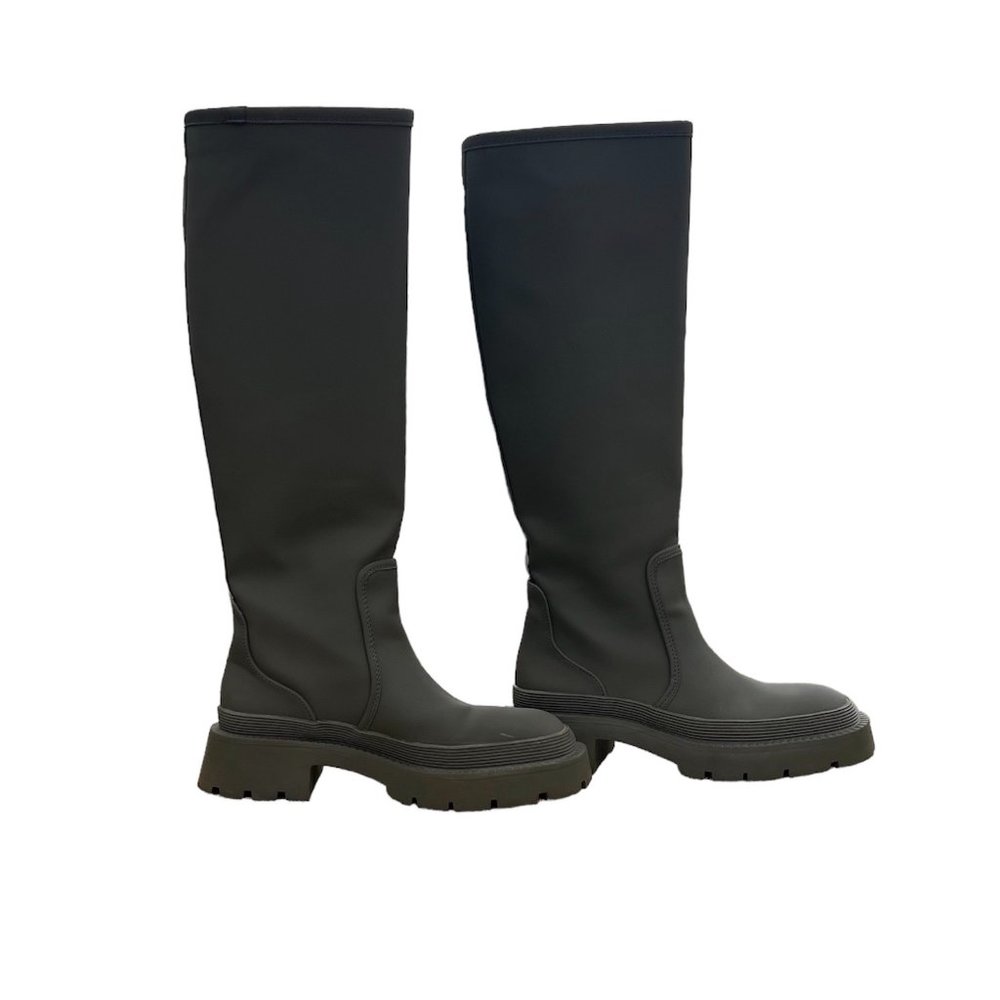 ZARA | Women's Green Knee High Platform Flat Rubber Rain Boots Size 5 (EU 35)